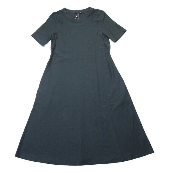 NWT Eileen Fisher Crew Shift in Forest Night Lightweight Washable Crepe Dress XS